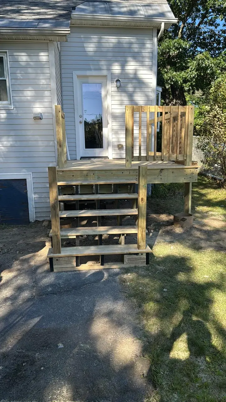 Deck stair framing and treads during construction