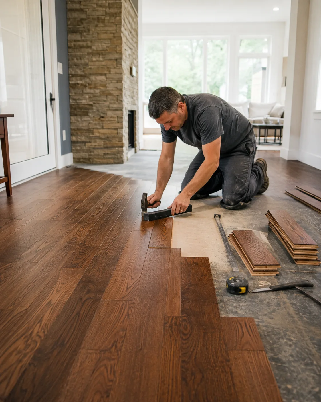 Hardwood floor installation in a Massachusetts home
